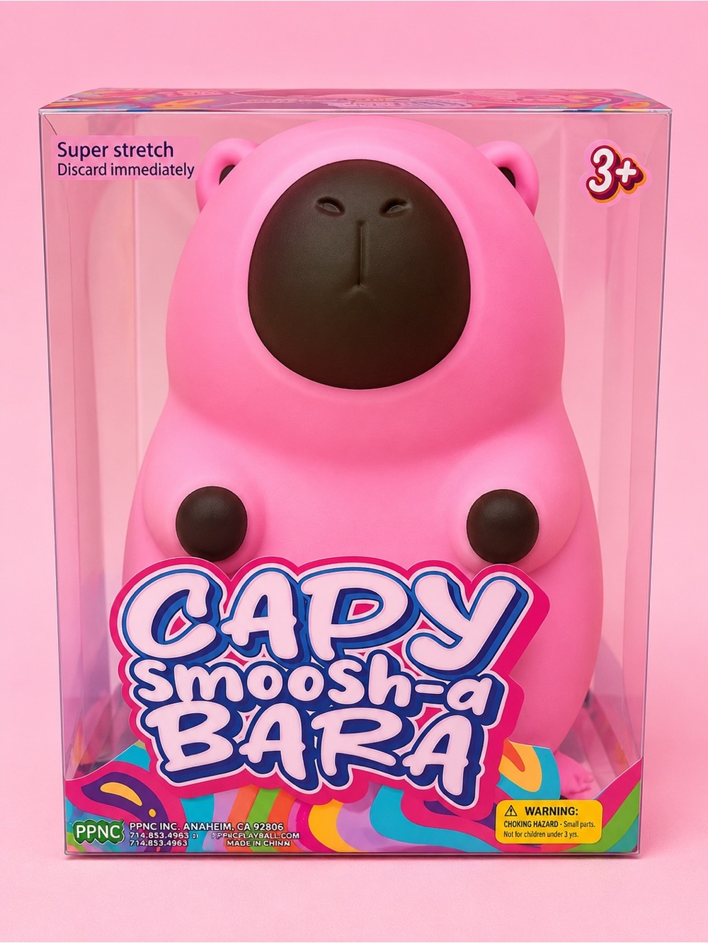 Capy Smoosh-a-Bara Stretch Bear Toy - Pink